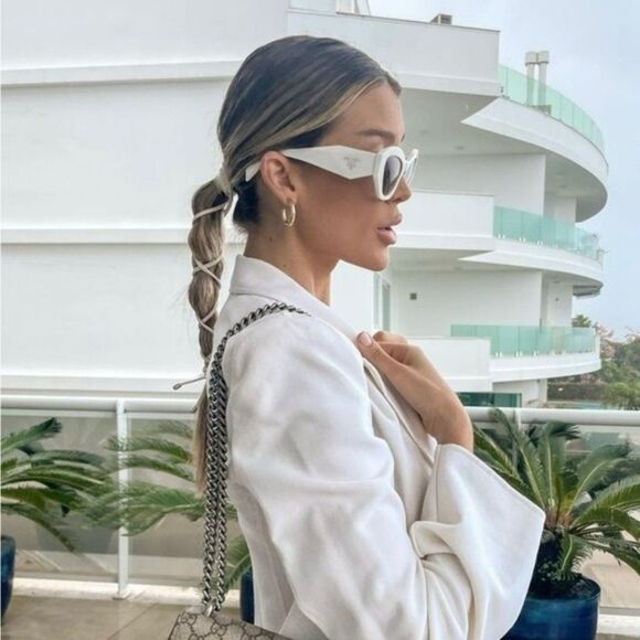 NEW Prada PR07YS 142130 White Grey Gradient Cat Eye Women Sunglasses - Picture 4 of 13